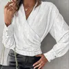 Blouses Femmes Mode Imprimer Enveloppé Femmes Élégantes Longues Manchette Manches Bouffantes Col En V Blusas 2024 Printemps Taille Slim Tops Chemises Irrégulières