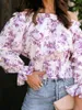 Women's Blouses Fashion Style Sweet Spring And Autumn Off-Shoulder Long Sleeve Shirt Vacation Waist-Tight Floral Top