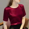 Blusas femininas acetato cetim camisetas para mulheres de alta qualidade senhoras casual elegante blusa de seda verão coreano topos 2023 roupas femininas