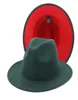 2021 New Turquoise Green Fedora Wide Brim Wool Felt Hat Women Men Leopard Party Trilby Jazz Hats Church Panama Cap Patchwork Red8147408