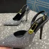 Emniyet Pimi Kristal Düzenli Rhinestones Pompalar Elbise Ayakkabı Gökyüzü Yüksek Topuklu Ayak Toe Sandalet Kadın Lüks Tasarımcıları Slingback Ayakkabı Ayakkabı Ayakkabı Fabrika Ayakkabıları
