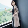 Kvinnors stickor eleganta långa kvinnor Cardigan tröja kappa för våren Autumn 2023 Fashion Solid Draw String Slim Female Knitting Shirt Overize