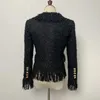 Women's Jackets S-XL High Quality Fashion Bright Silk Woolen Tassel Lace Pocket Metal Button Women'S Jacket Coat Black 231211