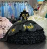 Mexico Black Off The Shoul Ball Gown Quinceanera Dresses For Girls Ruffles Tiered Birthday Party Gowns Lace Up Back Graduation