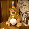 Plyschdockor 37 cm söt björn elektrisk dockor födelsedagshatt teddy sjunga interaktiv spel heminredning barn gåva baby tidig utbildning leksaker dropp dh7ov