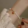 Link Bracelets Heart-shaped Pendant Bangles High Quality Fashion Natural Pearl Beaded Jewelry Bracelet Women Anniversary Gift For Girls