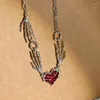 Choker Female Heart Necklace Dark Red Love Pendant Neck Chain For Women