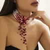 Choker Halloween gotycka wielowarstwowa imitacja Pearl Clavicle Naszyjnik Harajuku czerwony kryształowe koraliki Tassel Kobiet Kobiet Cosplay Biżuteria