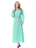 Etnische kleding vrouwen Eid moslim abaya O-hals Dubai Kaftan effen kleur Arabische applicaties Marokko vestidos Ramadan prachtige feestjurk abaya's