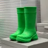 Rainboots Knight Boots 커플 패션 캐주얼 둥근 발가락 캡 플랫 힐 고무 부츠 단독 유니슬 디자이너 공장 신발 크기 35-46