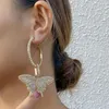 Boucles d'oreilles pendantes pour femmes, tendance Super Flash, strass complet, grand cerceau papillon, bijoux à la mode, pendentif esthétique, 2023