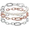 Beaded Original Rose Freshwater Cultured Pearl Small Link Chain Armband 925 Sterling Silver Bangle Fit Europe Bead Charm DIY SMYELLT 231208