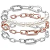 Bracciale a catena a maglia piccola con perline coltivate d'acqua dolce originale rosa con perline Bracciale in argento sterling 925 adatto per gioielli fai da te con perline europee 231208