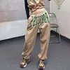 Pantalon femme personnalisé rue kaki sport pour femmes lâche hip hop lettre imprimé cordon patchwork poches sarouel