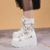 Boots Women's Ankle Shoes Female 2024 Basic Platform Belt Buckle Chain Lace-up Round Toe Zip Wedges Punk Night Club Sexy PU