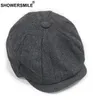 SHOWER Black Grey Wool Hat Man Newsboy Caps Herringbone Tweed Warm Winter Octagonal Hat Male Female Gatsby Retro Flat Caps S10201886421