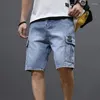 Short d'été en Denim pour hommes, ample, multi-poches, longueur aux genoux, pantalon en jean
