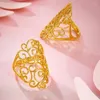 Cluster Rings Pure 24K Yellow Gold Ring Women 999 Carved Flower Fashion