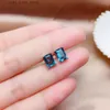 Stud New Natural London Blue Topaz Stud Earrings Stone 5*7mm925 Silver Plated Platinum Princess Cut Simple YQ231211