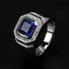 Цельное кольцо High Quliry Solitarie с синим сапфиром, стерлинговое серебро 925 пробы, имитация бриллианта, свадебное мужское кольцо, подарок, размер 245s