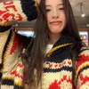 Kvinnors stickor American Retro Christmas Elk Sweater Women Coat Autumn/Winter Street mångsidig lös lat dragkedja stickad Cardigan Top