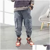 Jeans Trendy For Boys Kids Autumn Childrens Clothing Soft Loose Denim Pants Big Pocket Cargo Pant Hip Hop Trousers G1220 Drop Delive Otgw9