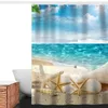 Shower Curtains Fashion Curtain Blue Sky Beach Theme Starfish Shell Pattern With Hooks Waterproof Cloth Bathroom Decoration