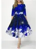 Casual Dresses Christmas Dress Women Autumn Winter Snowflake Print Slim midja Big Swing Midi Elegant Party Red Blue Oversize 5xl