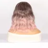 Cosplay Wigs Wig female head with wig gradient pink short curly hair synthetic fiber matte mechanism head cover 231211