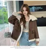 Pele feminina 2023 moda feminina grosso quente falso couro shearling jaqueta casaco vintage manga longa aba bolso feminino outerwear chique parkas