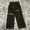 Мужские джинсы JNCO Jeans Y2K Хип-хоп Ретро-графика с вышивкой Мешковатые джинсы Черные брюки Мужчины Женщины Новые широкие брюки в стиле Харадзюку в готическом стиле с высокой талией1L231122