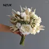 Wedding Flowers NZUK Design Fake Silk Bouquet Artificial Fleur 2023 White Champagne Rose Vintage Bridal Bouquets