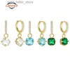 Stud CANNER 925 Sterling Silver Hand-Cut Round Green Blue Zircon Pendant Piercing Drop Earrings For Women Fine Jewelry Pendientes YQ231211