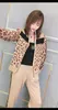 Women's Two Piece Pants Color Matching Zipper Cardigan Leopard Knitted Suit Fashion Women's Versatile Top 2-piece Ins