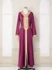民族服mt018イスラム教徒の女性の刺繍レースの紫色のファッションドレスアバヤ
