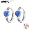 Stud Wostu Heart Hoop Kolczyki dla kobiet prawdziwe 925 srebrne niebieskie opalowe purpurowe cyrkon klipy na przyjęcie biżuterii prezent YQ231211