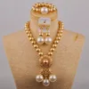 Necklace Earrings Set Fashion Red Glass Pearl African Wedding Bead Nigerian Bride Jewelry SH-52