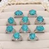 Küme halkaları doğal taş yüzük mavi turkuaz değerli değerli taş nişan DIY festival kolye mücevher aksesuarları ayarlanabilir