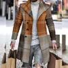 Men's Trench Coats Autumn Winter Single Breasted Woolen Overcoat Plaid Print Male Long Thicken Windbreaker Fashion Causal Coat Outerwear MenALII