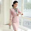 Work Dresses Ladies Wear Office Uniform Styles 2023 Fashion Pink Blazer Women Business Suits Skirt And Jacket Sets Scarf