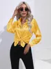 Damenblusen weiß 2024 Frühling Sommer Mode Satin Langarm lose Knopf Boho Shirt Frauen Streetwear Tops Kleidung Shirts