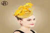 FS Yellow Fascinator Hats Wedding Women Elegant Ladies White Bridal Headwear Chapeau Femme Mariage15135164