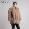 Femmes fourrure fausse rose java 8128 arrivée femmes vêtements d'hiver réel manteau de fourrure veste naturelle grande manches longues 231211