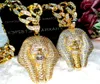 24K Gold Silver Iced out Pendant Egyptian Pharaoh copper Crystal Zircon Diamonds Necklace Vacuum Plated Jewelry pop Necklace5662766