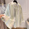 Blouses pour femmes Blusas Mujer De Moda 2023 contraste irrégulier fendu à manches longues en vrac coton lin chemises printemps été Blouse hauts à rayure