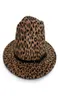 Fashion Women Leopard Print Wool Felt Fedora Jazz Hats Classic Bowler Hat Ladies Trend Large Brimmed Panama Party Trilby Cap6277108