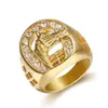 Qmhje Animal Horse Titanium Steel Gold Colar Clare CZ Men Ring Wedding Jewelry Punk Rock Male Biker Band Hip Hop Rings DAR234270U