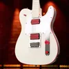 Red Kill Switch Arcade John 5 Ghosts Weiße E-Gitarre, zwei rote Korpusbindungen, rote Tonabnehmer, verspiegeltes Schlagbrett