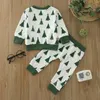 Set di abbigliamento Bambino Ragazzi Ragazze Natale Manica lunga Cartone animato Albero di Natale Stampe Maglietta Pullover Bretelle 12m Vestiti per ragazzo