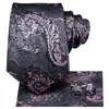 Bow Ties Hi-Tie Designer Floral Gray Pink Silk Wedding Tie för män Handky manschettknappar med krage stift affärsfest droppar